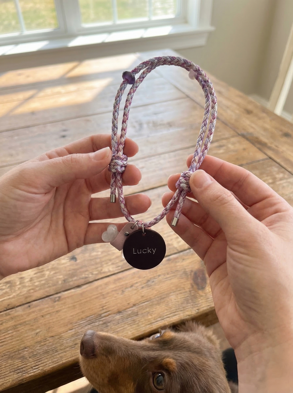 Handcrafted Crystal Energy Healing Collar - Personalized Pet Jewelry with Name Tag