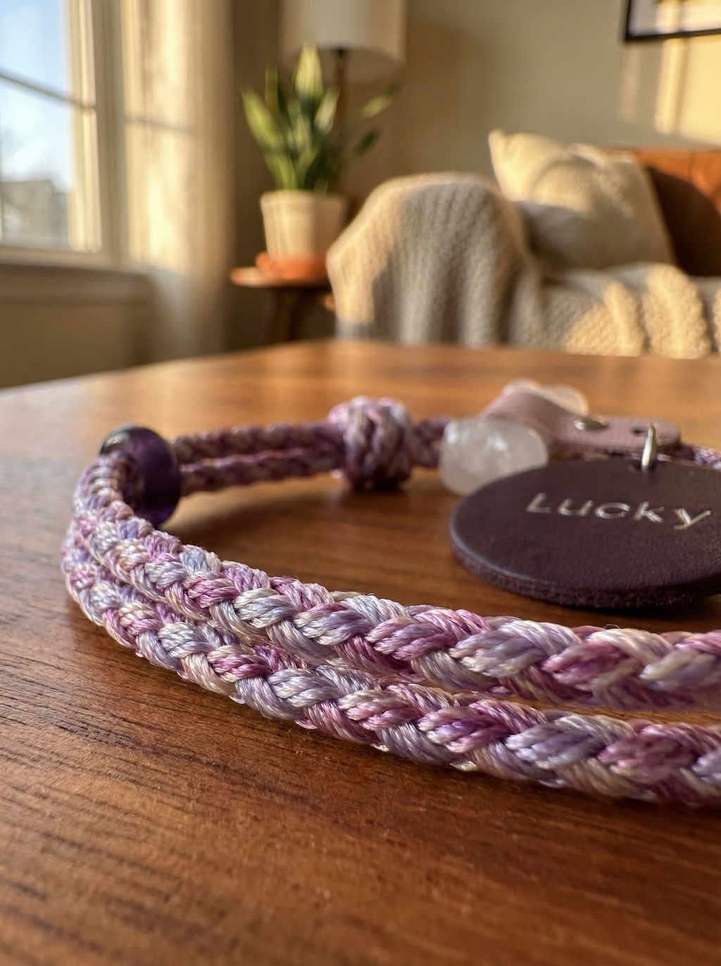 Handcrafted Crystal Energy Healing Collar - Personalized Pet Jewelry with Name Tag